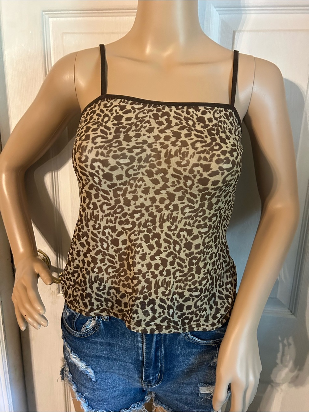 Y2K Old Navy Leopard Print Square Neck Cami - Brown & Cream